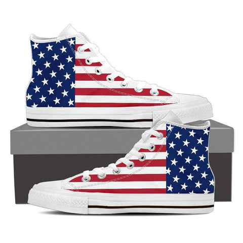 Men's American Flag White High Top Canvas Shoes