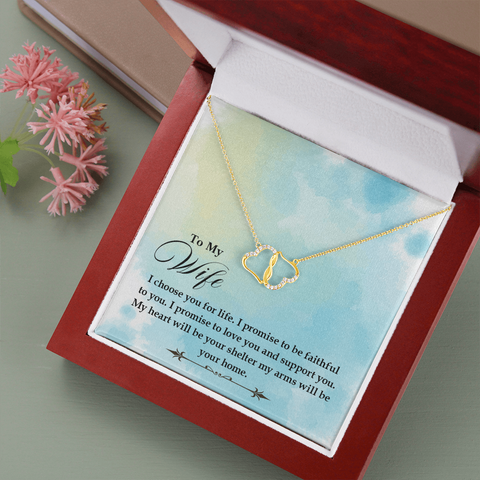 TO MY WIFE - SOLID 10K GOLD HEARTS NECKLACE WITH A LOVING HEART FELT MESSAGE