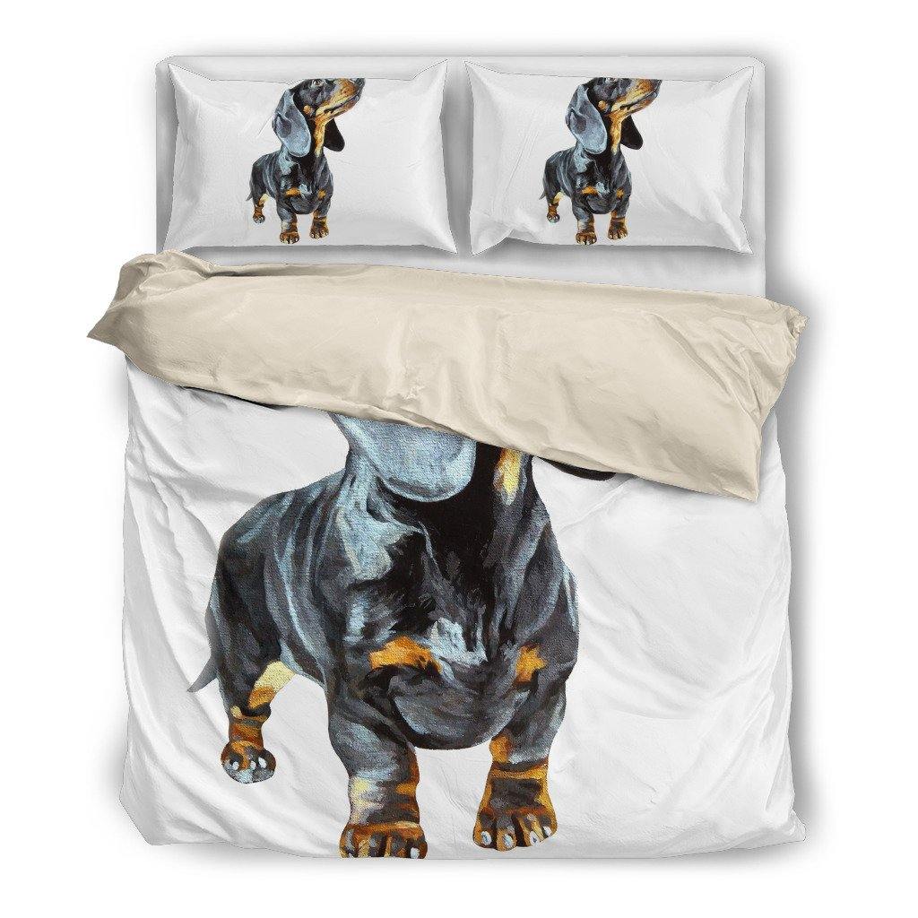 White bedding set with drawn Duchshund - TSP Top Selling Products