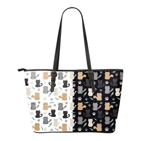 CAT PRINT SMALL LEATHER TOTE BAG