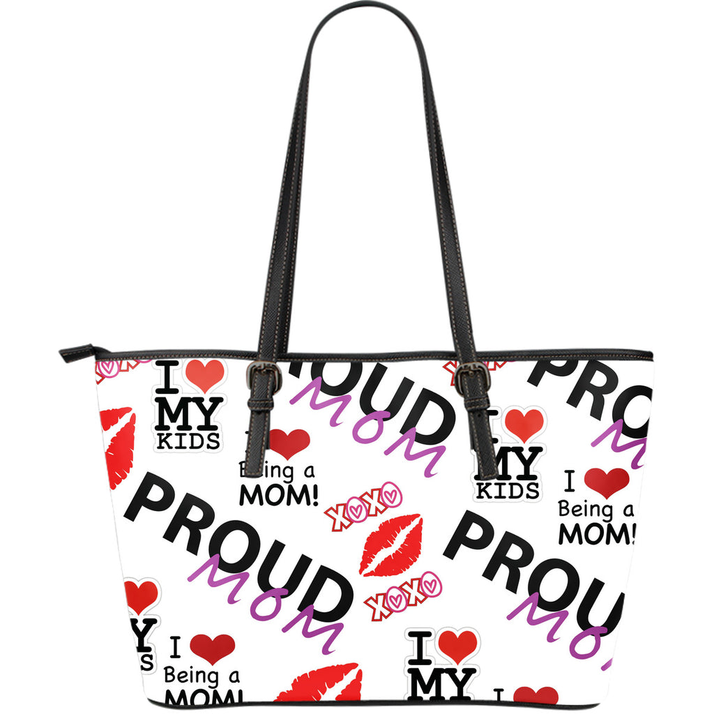 Proud Mom Large Leather Tote Bag