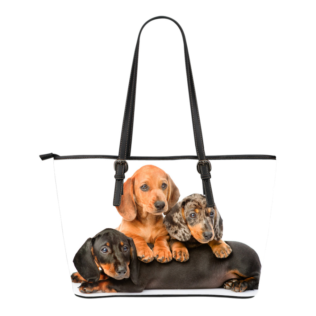 CUTE DACHSHUND SMALL LEATHER TOTE BAG