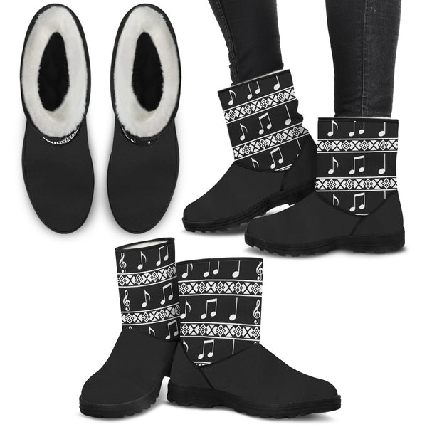 MUSICAL NOTES FAUX FUR BOOTS
