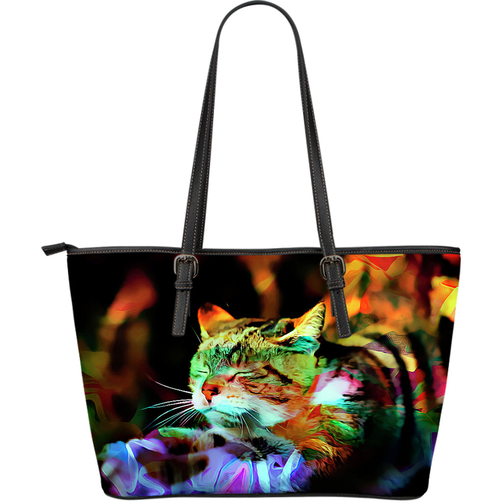 Sleeping Cat Large Leather Tote Bag