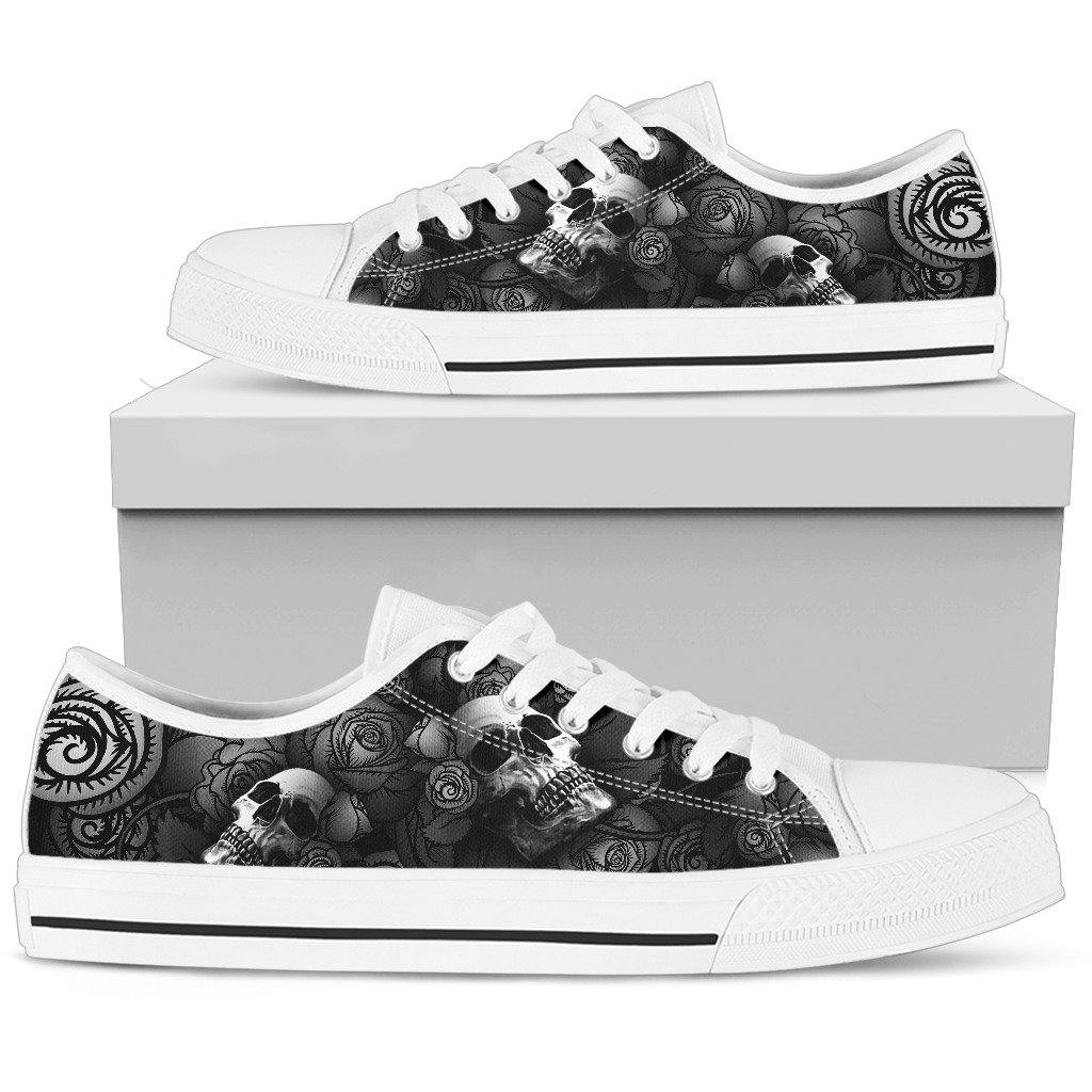 Women's Low Top Skull Shoe Black and White - TSP Top Selling Products