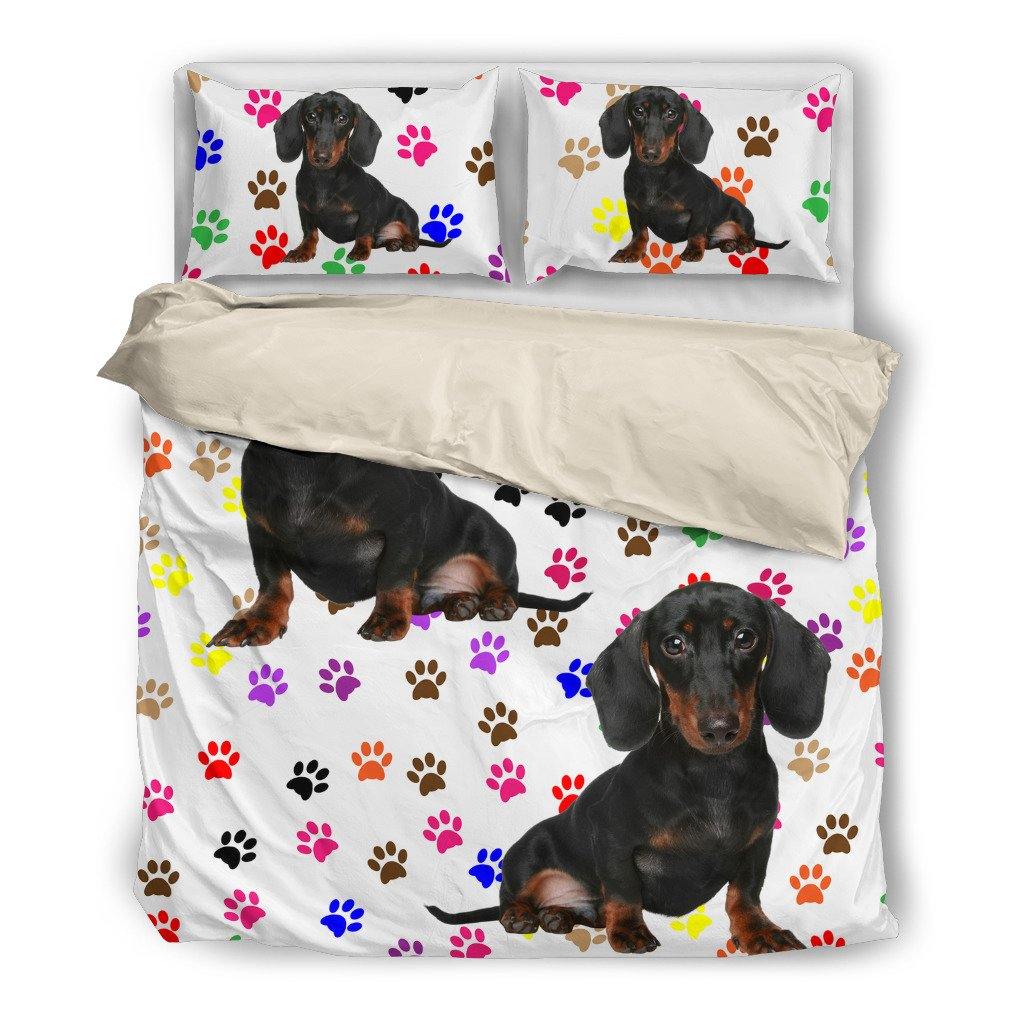 White bedding with black dachsund and paws - TSP Top Selling Products
