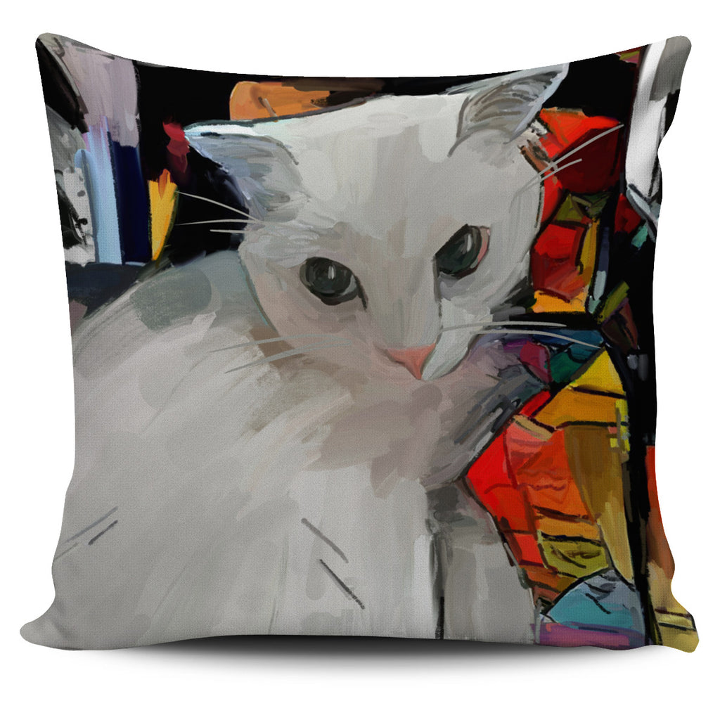 White Cat Pillow Cover