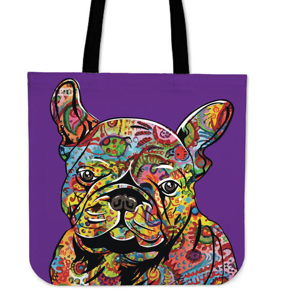 French Bulldog Linen Tote - purple