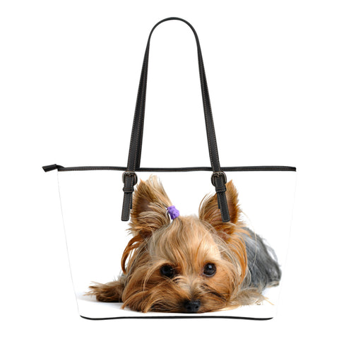 YORKIE SMALL LEATHER TOTE BAG