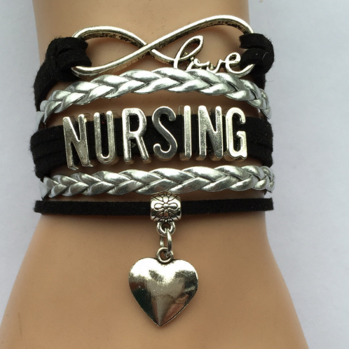 Nurse Bracelet Black & Silver Heart Charm