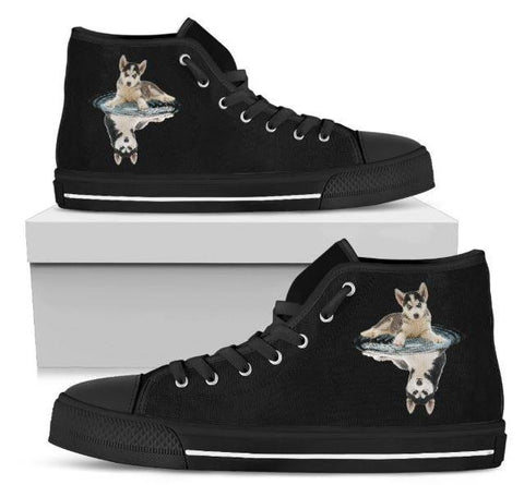 SIBERIAN HUSKY'S REFLECTION IN THE WATER MEN'S HIGH TOP SHOES - TSP Top Selling Products