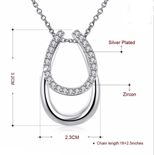 Silver Plated & Rhinestone Double Lucky Horseshoe Necklace  Dimensions