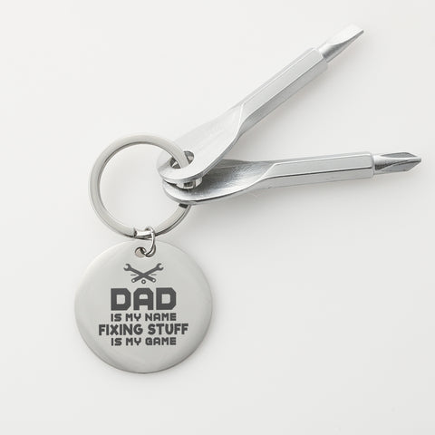 DAD IS MY NAME FIXING IT IS MY GAME PERSONALISED KEYCHAIN
