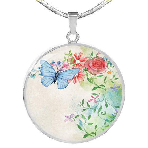 BLUE BUTTERFLY AND ROSE LUXURY NECKLACE WITH CIRCLE CHARM - TSP Top Selling Products
