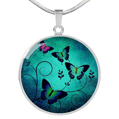 TURQUOISE BUTTERFLIES LUXURY NECKLACE WITH CIRCLE CHARM - TSP Top Selling Products