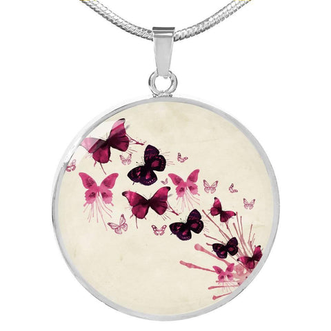 PINK BUTTERFLIES LUXURY NECKLACE WITH CIRCLE CHARM - TSP Top Selling Products