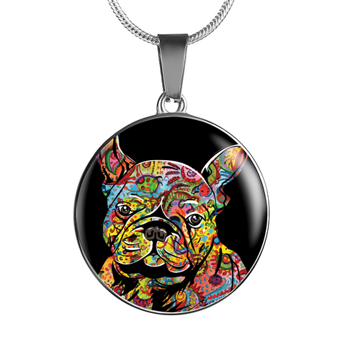 FRENCH BULLDOG LUXURY NECKLACE WITH CIRCLE CHARM