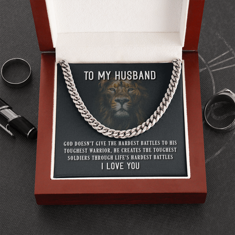 TO MY HUSBAND  CUBAN LINK CHAIN NECKLACE WITH MESSAGE CARD
