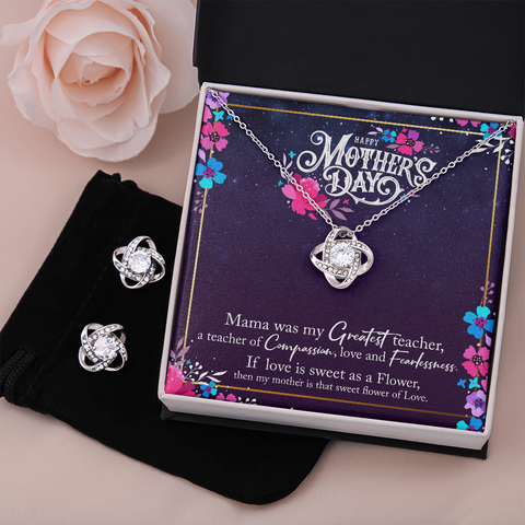 MOTHERS DAY GIFT LOVE KNOT NECKLACE & EARRINGS SET WITH MESSAGE CARD