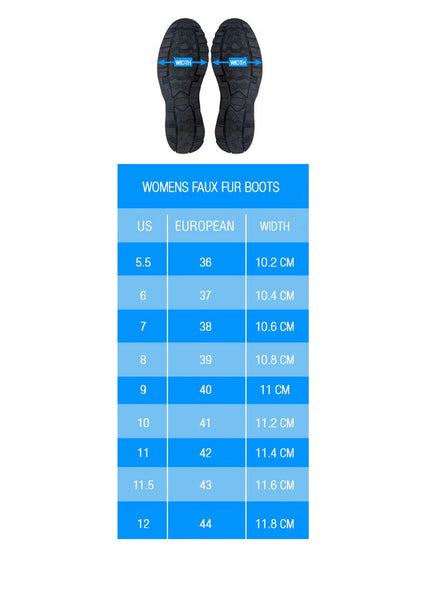 Women's Faux Fur Boot Sizing Guide