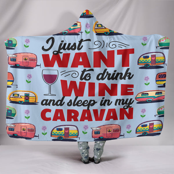 Wine & Caravan Hooded Blanket - Blue