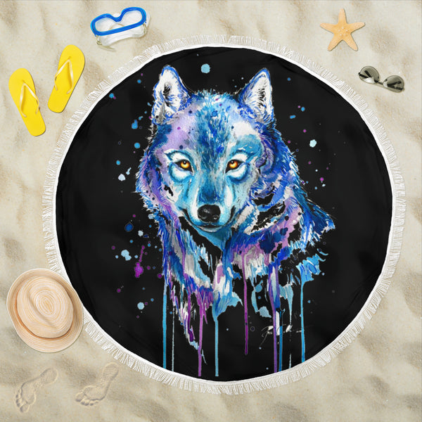 Watercolour Wolf Beach Blanket