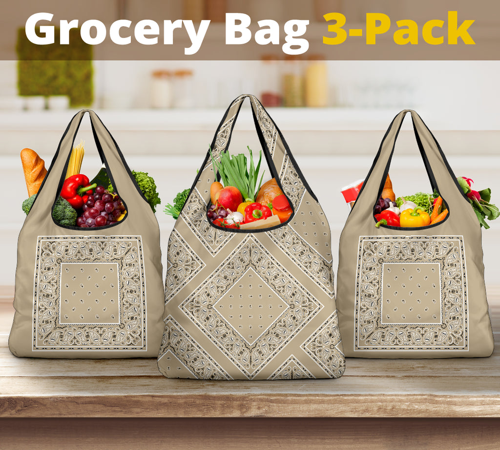 Khaki Bandana Grocery Bag 3-Pack