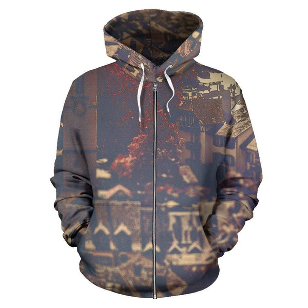 Zip-Up Hoodie Vintage Cityscape - TSP Top Selling Products