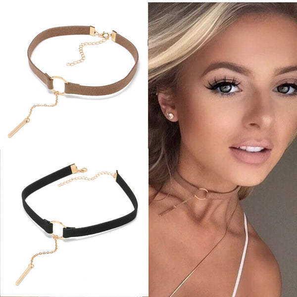 LEATHER NECKLACE WITH GEOMETRIC DROP