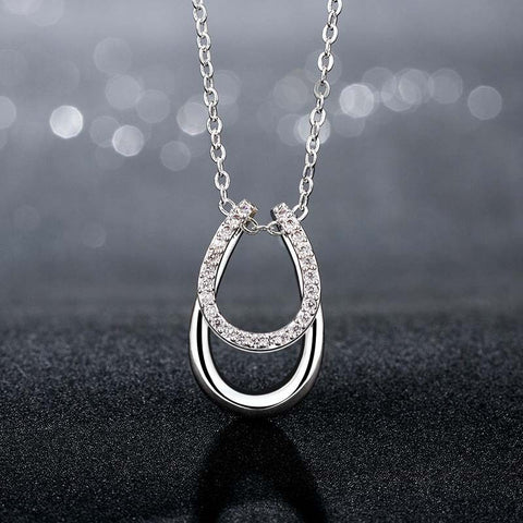 Silver Plated & Rhinestone Double Lucky Horseshoe Necklace