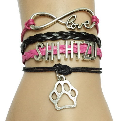 Love Shih Tzu  Paw Print Charm Bracelet Brown & Pink