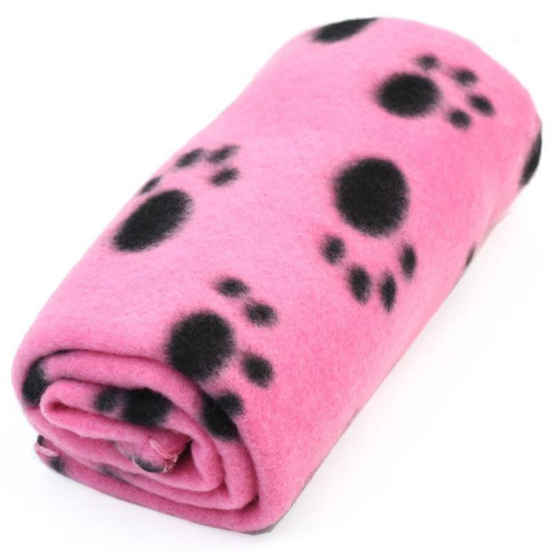 Fleece Dog Blanket Pink with Black Paw Print 