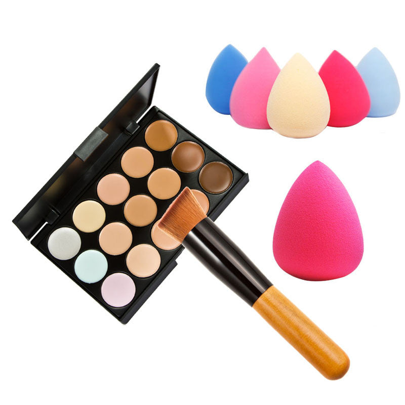 Professional 15 Color Concealer Paletter with Brush & Teardrop Shaped Applicator